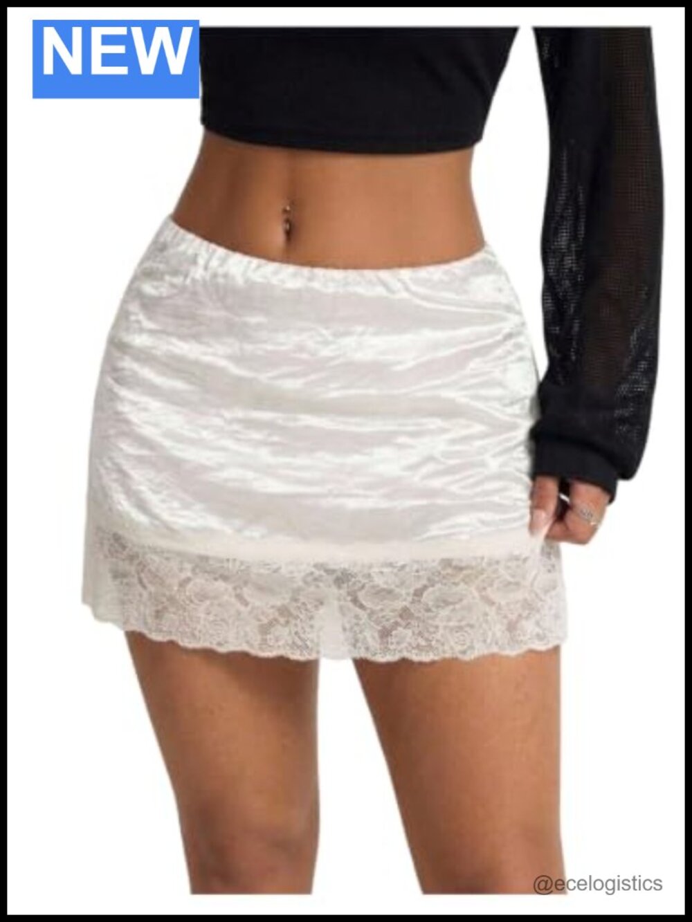 MakeMeChic Floral Lace Mini Skirt Elastic Low Rise Slip Skirt